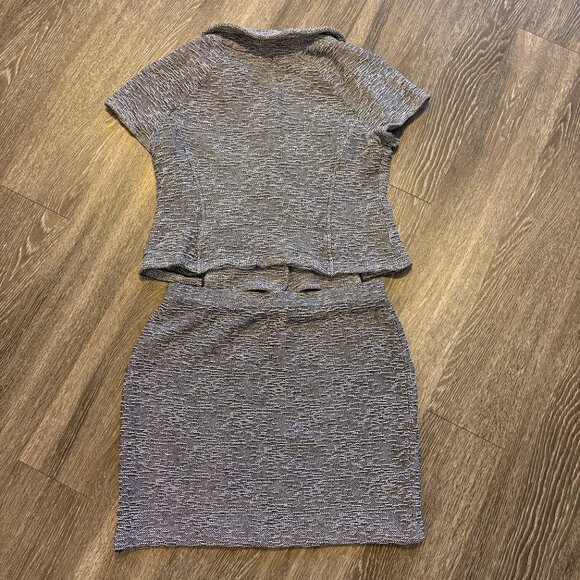 St John Collection Knit Tweed 2 Piece Suit Blazer Skirt Set Black White 14 - Picture 4 of 11